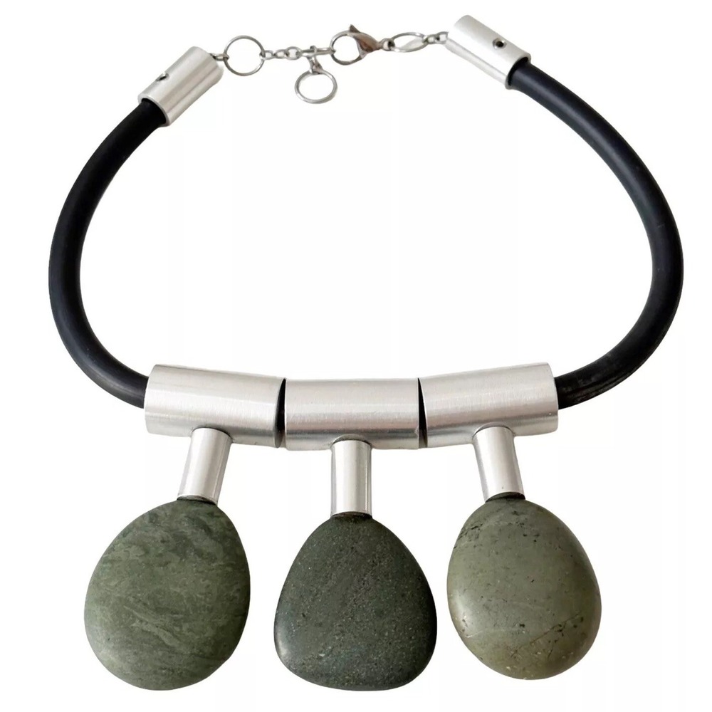Whitney Museum Boho Statement Necklace Large Trendy Carnaval Handmade Sea Stones - Picture 2 of 16
